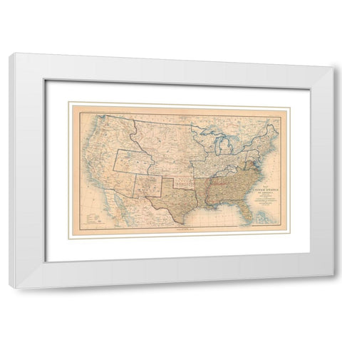 Boundaries of United States 1861 - Bien 1894 White Modern Wood Framed Art Print with Double Matting by Bien