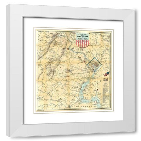 Army Seat of War In Virginia - Disturnell 1861 White Modern Wood Framed Art Print with Double Matting by Disturnell
