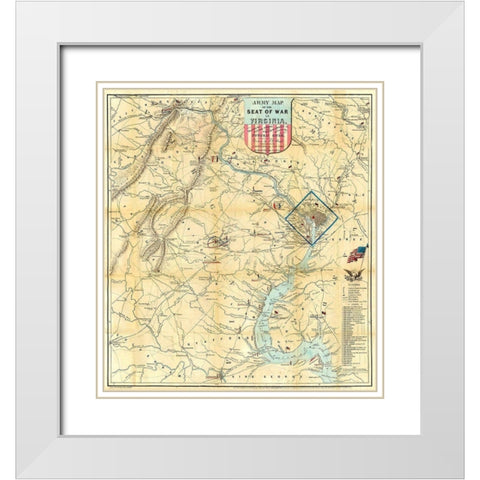 Army Seat of War In Virginia - Disturnell 1861 White Modern Wood Framed Art Print with Double Matting by Disturnell