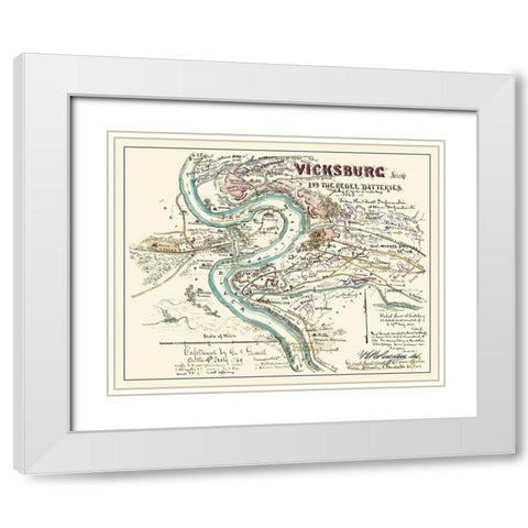Vicksburg Mississippi Rebel Batteries White Modern Wood Framed Art Print with Double Matting by Sherman