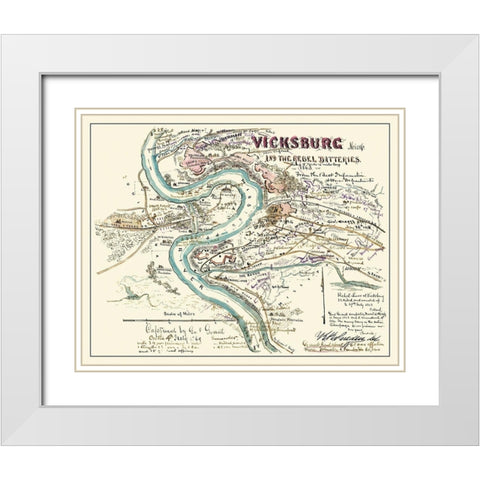 Vicksburg Mississippi Rebel Batteries White Modern Wood Framed Art Print with Double Matting by Sherman