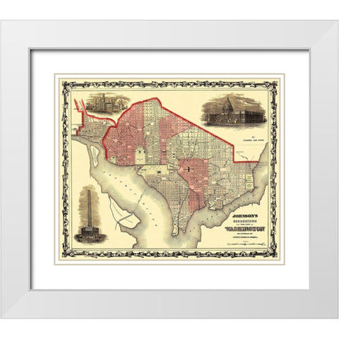 Georgetown Washington DC - Johnson 1862 White Modern Wood Framed Art Print with Double Matting by Johnson