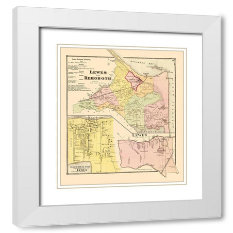 Lewes, Rehoboth Delaware Landowner - Beers 1868 White Modern Wood Framed Art Print with Double Matting by Beers