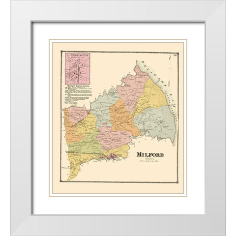 Milford Delaware Landowner - Beers 1868 White Modern Wood Framed Art Print with Double Matting by Beers