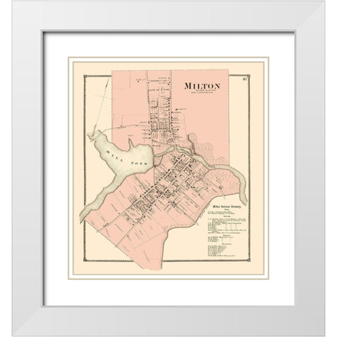 Milton Delaware Landowner - Beers 1868 White Modern Wood Framed Art Print with Double Matting by Beers