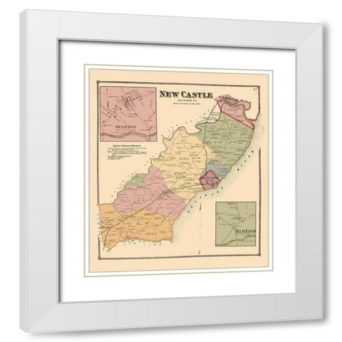 New Castle Delaware Landowner - Beers 1868 White Modern Wood Framed Art Print with Double Matting by Beers