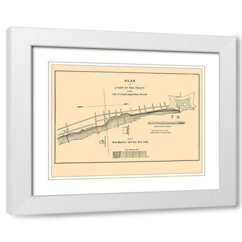 St Augustine, Fort Marion, Sea Wall Florida White Modern Wood Framed Art Print with Double Matting by Duney