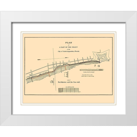 St Augustine, Fort Marion, Sea Wall Florida White Modern Wood Framed Art Print with Double Matting by Duney