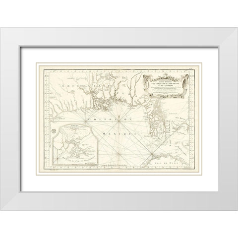 Louisiana Florida Gulf Coast - Bellin 1764  White Modern Wood Framed Art Print with Double Matting by Bellin