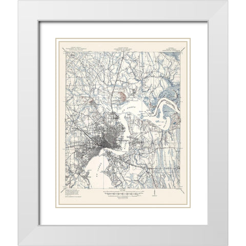Jacksonville Florida Quad - USGS 1917 White Modern Wood Framed Art Print with Double Matting by USGS