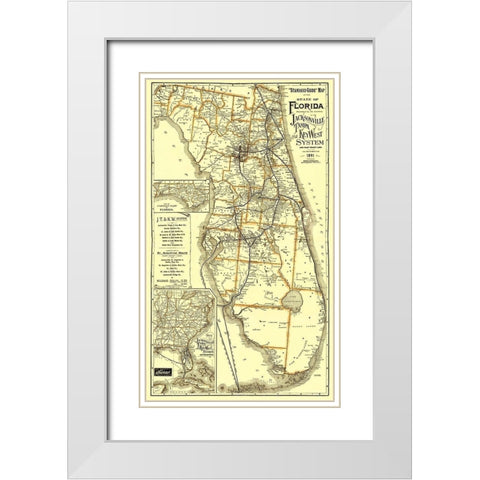 Jacksonville, Tampa, and Key West 1891 White Modern Wood Framed Art Print with Double Matting by Matthews