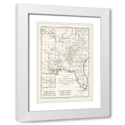 Louisiana Florida - Bonne 1780  White Modern Wood Framed Art Print with Double Matting by Bonne