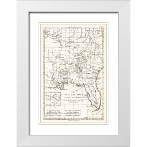 Louisiana Florida - Bonne 1780  White Modern Wood Framed Art Print with Double Matting by Bonne
