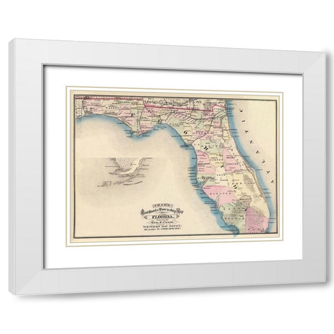 Florida - Cram 1875 White Modern Wood Framed Art Print with Double Matting by Cram
