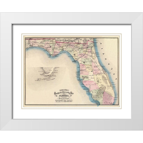 Florida - Cram 1875 White Modern Wood Framed Art Print with Double Matting by Cram