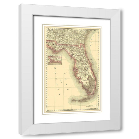 Florida - Rand McNally 1879 White Modern Wood Framed Art Print with Double Matting by Rand McNally