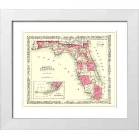 Florida - Johnson 1863 White Modern Wood Framed Art Print with Double Matting by Johnson