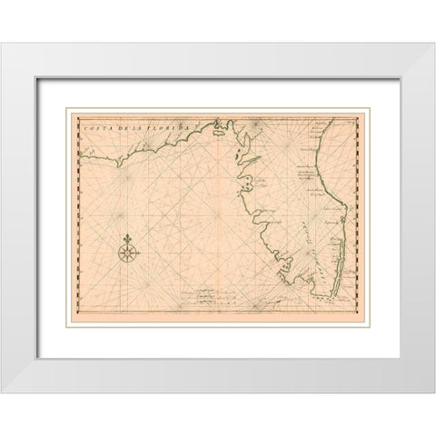 Florida State Coastline - Vinckeboons 1639 White Modern Wood Framed Art Print with Double Matting by Vinckeboons
