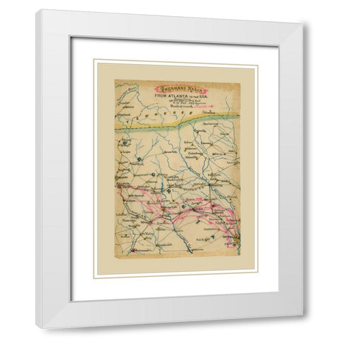 Georgia Shermans March - Poe 1864  White Modern Wood Framed Art Print with Double Matting by Poe