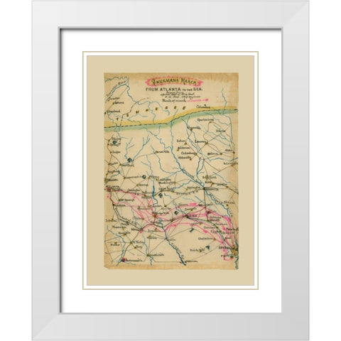 Georgia Shermans March - Poe 1864  White Modern Wood Framed Art Print with Double Matting by Poe