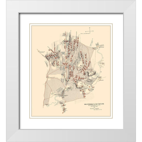 Chickamauga Georgia Battle - Morris 1863  White Modern Wood Framed Art Print with Double Matting by Morris