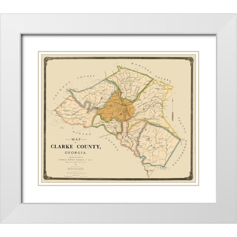 Clarke County Georgia - Strahan 1893  White Modern Wood Framed Art Print with Double Matting by Strahan