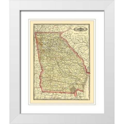 Georgia Railroad - Cram 1883  White Modern Wood Framed Art Print with Double Matting by Cram