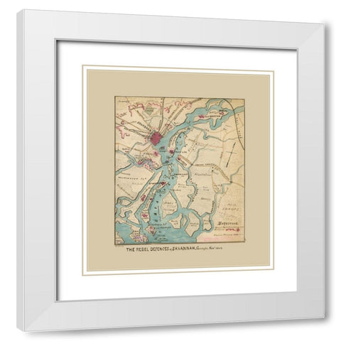 Savannah Georgia Defences - Sneden 1864  White Modern Wood Framed Art Print with Double Matting by Sneden