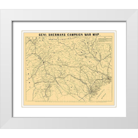 South Carolina Georgia Shermans Campaign - Bufford 1864  White Modern Wood Framed Art Print with Double Matting by Bufford