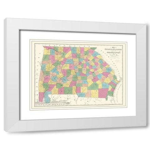 Georgia, Alabama - Burr 1839 White Modern Wood Framed Art Print with Double Matting by Burr