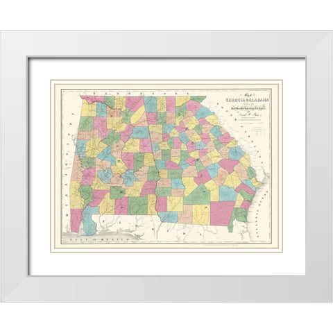 Georgia, Alabama - Burr 1839 White Modern Wood Framed Art Print with Double Matting by Burr