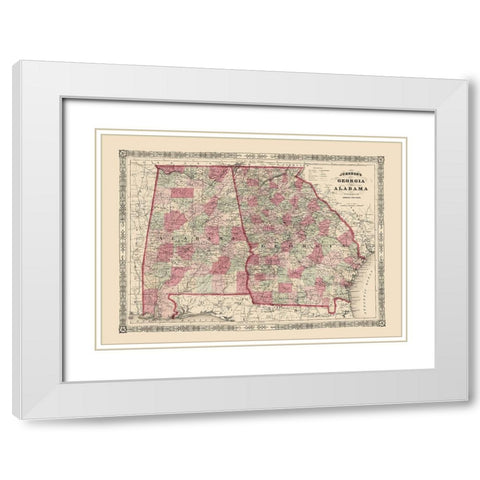 Georgia, Alabama - Johnson 1864 White Modern Wood Framed Art Print with Double Matting by Johnson