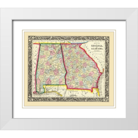 Georgia, Alabama - Mitchell 1860 White Modern Wood Framed Art Print with Double Matting by Mitchell
