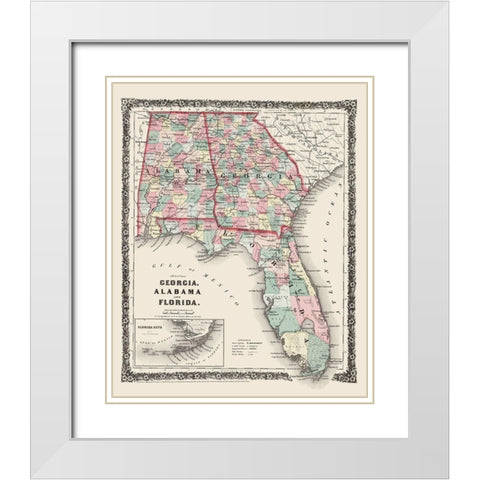 Georgia, Alabama, Florida - Colton 1858 White Modern Wood Framed Art Print with Double Matting by Colton