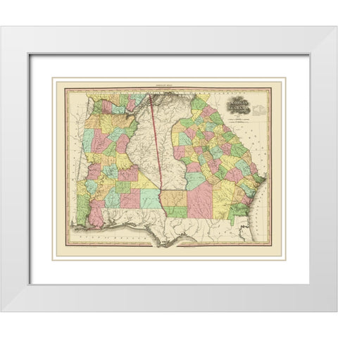 Georgia, Alabama - Tanner 1825 White Modern Wood Framed Art Print with Double Matting by Tanner