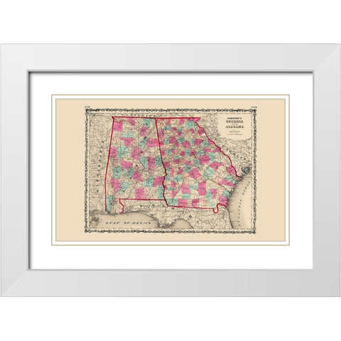 Georgia, Alabama - Johnson 1860 White Modern Wood Framed Art Print with Double Matting by Johnson