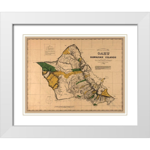 Oahu County Hawaii - Alexander 1881  White Modern Wood Framed Art Print with Double Matting by Alexander