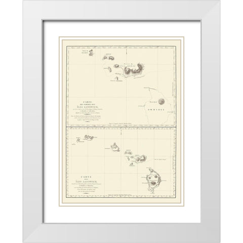 Hawaii or Iles Sandwich - Bernizet 1797 White Modern Wood Framed Art Print with Double Matting by Bernizet