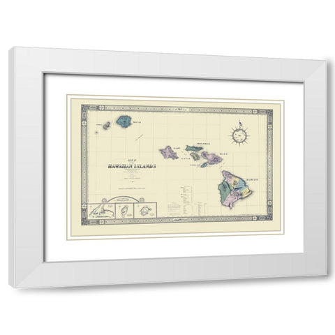Hawaii - Giles 1876 White Modern Wood Framed Art Print with Double Matting by Giles