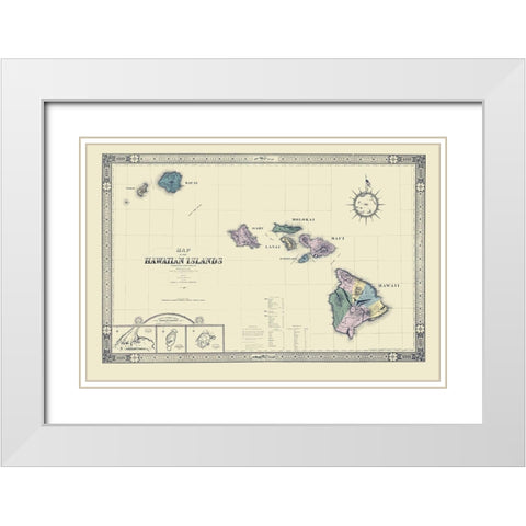 Hawaii - Giles 1876 White Modern Wood Framed Art Print with Double Matting by Giles