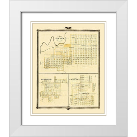 Algona, Boone, Boonsboro Iowa - Andreas 1874 White Modern Wood Framed Art Print with Double Matting by Andreas