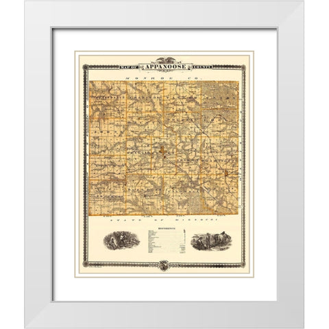 Appanoose Iowa Landowner - Andreas 1875 White Modern Wood Framed Art Print with Double Matting by Andreas