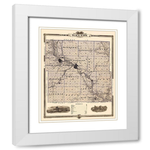 Black Hawk Iowa Landowner - Shober 1874 White Modern Wood Framed Art Print with Double Matting by Shober