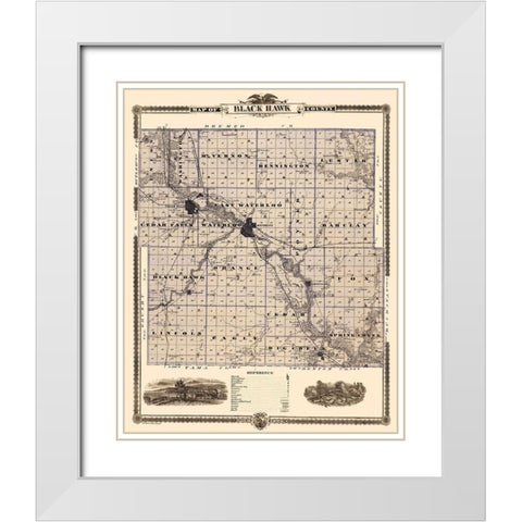 Black Hawk Iowa Landowner - Shober 1874 White Modern Wood Framed Art Print with Double Matting by Shober