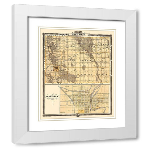 Bremer Iowa Landowner - Andreas 1874 White Modern Wood Framed Art Print with Double Matting by Andreas
