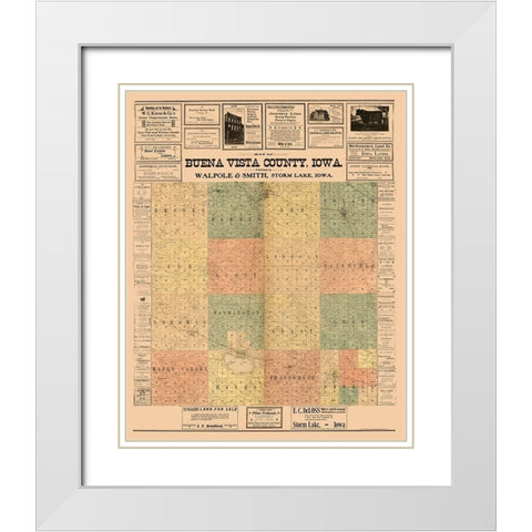Buena Vista County Iowa - Hixson 1901  White Modern Wood Framed Art Print with Double Matting by Hixson