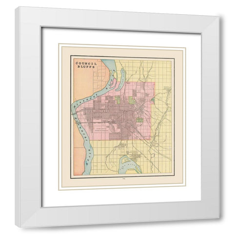 Council Bluffs  Iowa - Cram 1892 White Modern Wood Framed Art Print with Double Matting by Cram