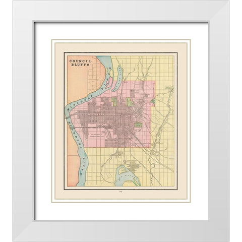 Council Bluffs  Iowa - Cram 1892 White Modern Wood Framed Art Print with Double Matting by Cram
