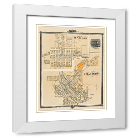Cedar Rapids, Marion Iowa - Shober 1875 White Modern Wood Framed Art Print with Double Matting by Shober