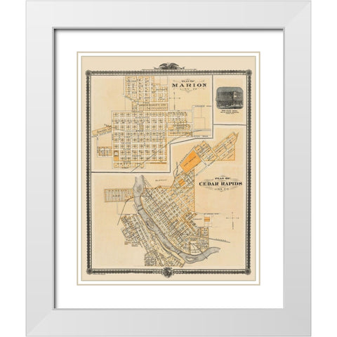 Cedar Rapids, Marion Iowa - Shober 1875 White Modern Wood Framed Art Print with Double Matting by Shober